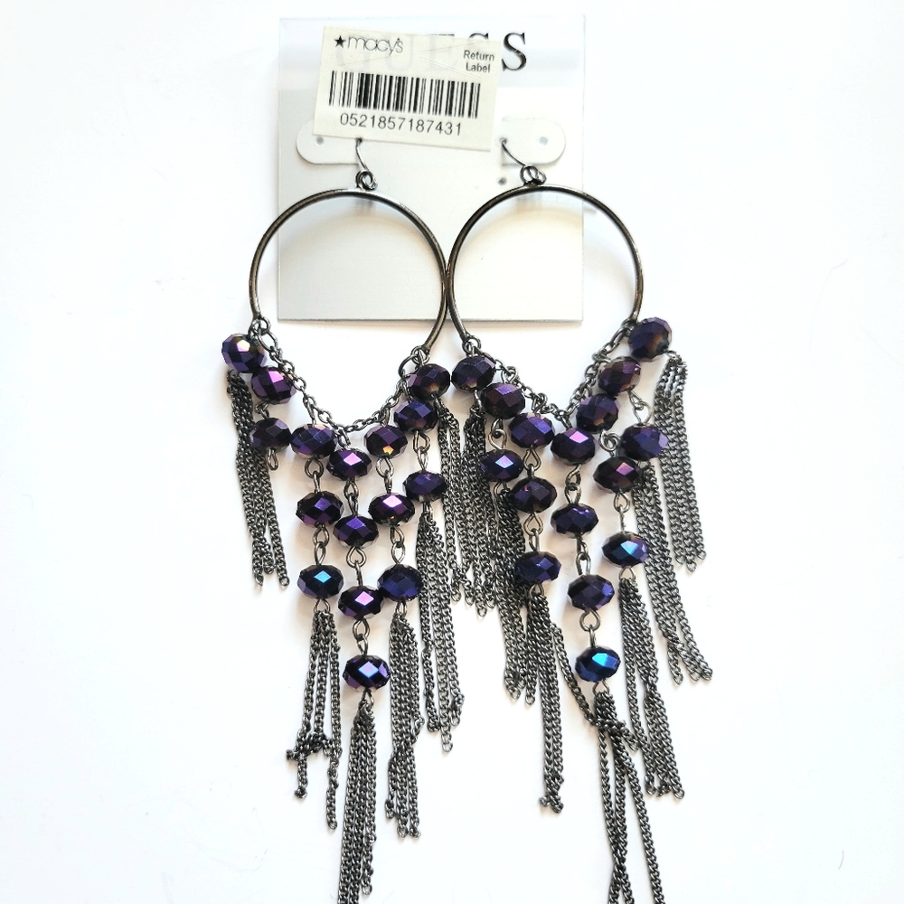 Purple Beaded Dangle Earrings